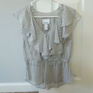 Gray and silver sleeveless blouse